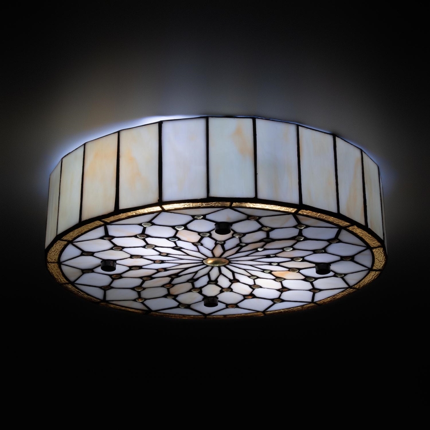 Brilagi - Tiffany vitrázs mennyezeti lámpa elefántcsont 3x E27 / 60 W / 230 V, átmérő 40 cm