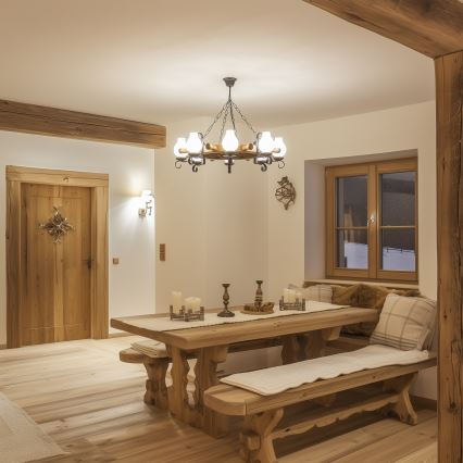 Brilagi - TIMONA láncos csillár, 8xE14/40W/230V, átmérő 70 cm, bükk/dió