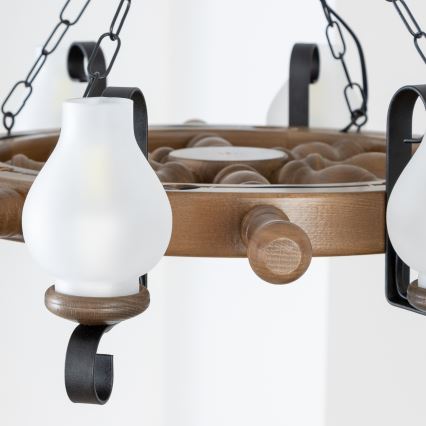 Brilagi - TIMONA láncos csillár, 8xE14/40W/230V, átmérő 70 cm, bükk/dió