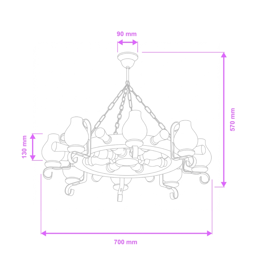 Brilagi - TIMONA láncos csillár, 8xE14/40W/230V, átmérő 70 cm, bükk/dió