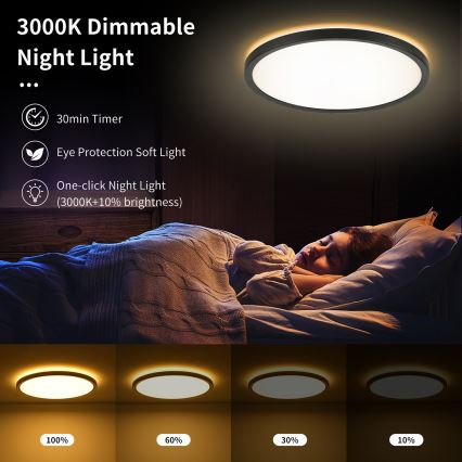 Brilagi - ULTRA SLIM LED dimmelhető mennyezeti lámpa LED/18W/230V 2700-6500K átmérő 30 cm fekete + távirányító