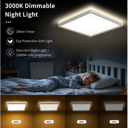 Brilagi - LED Fényerőszabályozható mennyezeti lámpatest ULTRA SLIM LED/18W/230V 2700-6500K 30x30 cm fehér + távirányító