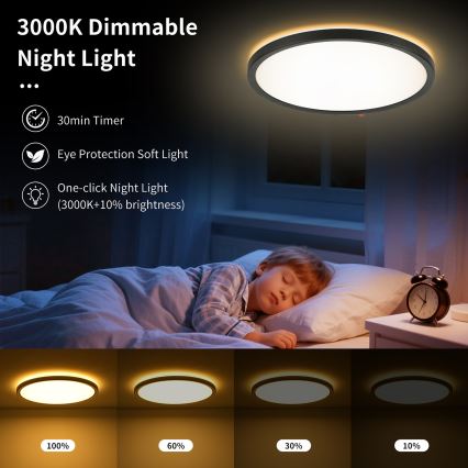 Brilagi - LED dimmelhető ultra vékony mennyezeti lámpa LED/24W/230V 2700-6500K Ø 42 cm fekete + távirányító