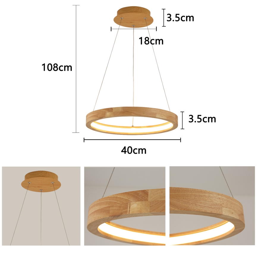 Brilagi - UMEA WOOD LED csillár kábelen LED/30W/230V átmérő 40 cm fa