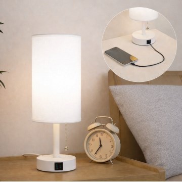 Brilagi - USB-portos asztali lámpa TABLON 1xE27/25W/230V fehér
