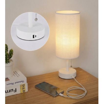 Brilagi - USB-portos asztali lámpa TABLON 1xE27/25W/230V fehér