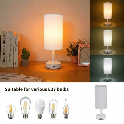 Brilagi - USB-portos asztali lámpa TABLON 1xE27/25W/230V fehér