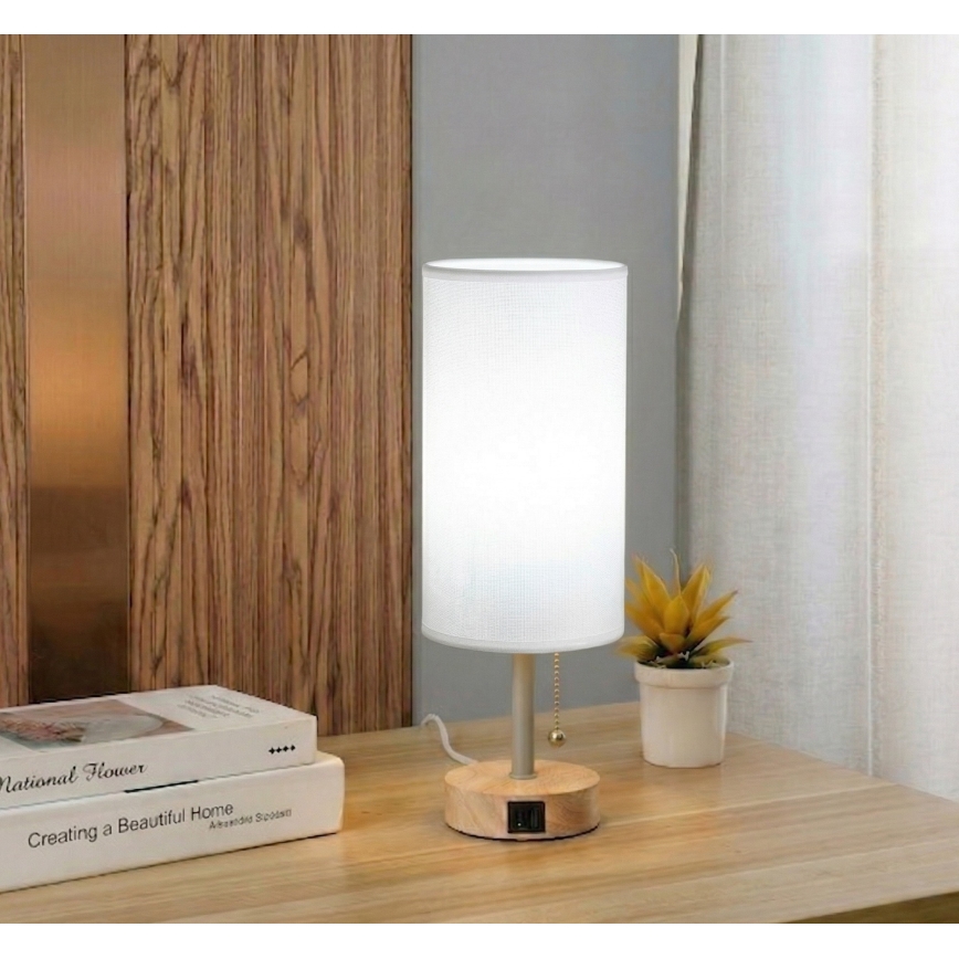 Brilagi - USB-portos asztali lámpa TABLON 1xE27/25W/230V tölgy/bézs/fehér