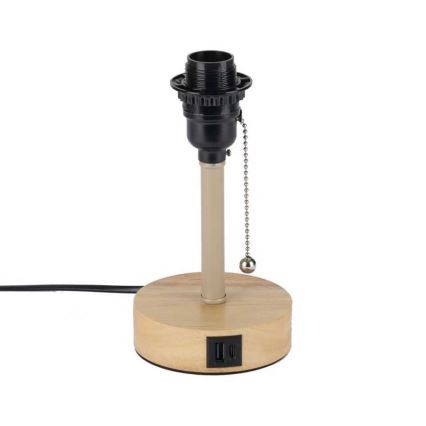 Brilagi - USB-portos asztali lámpa TABLON 1xE27/25W/230V tölgy/bézs/fehér