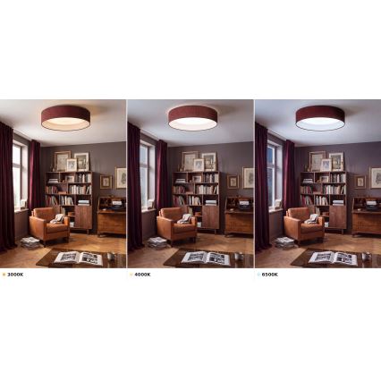 Brilagi - VELVET VARI LED mennyezeti lámpa, 24W, 230V, állítható színhőmérséklet (3000/4000/6500 K), átm. 45 cm, bordó