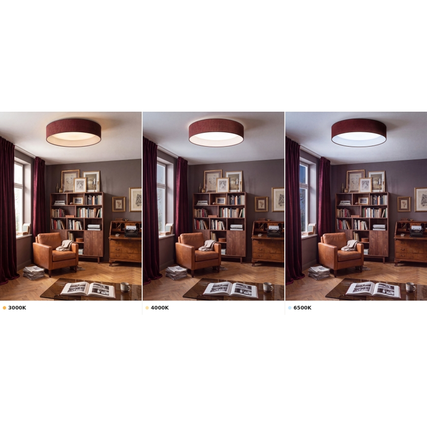 Brilagi - VELVET VARI LED mennyezeti lámpa, 24W, 230V, állítható színhőmérséklet (3000/4000/6500 K), átm. 45 cm, bordó
