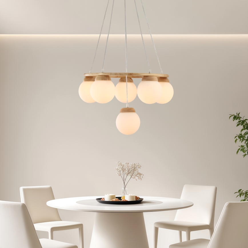 Brilagi - VISBY WOOD kábellel függesztett csillár, 6xE27/60W/230V, Ø 58 cm, fa