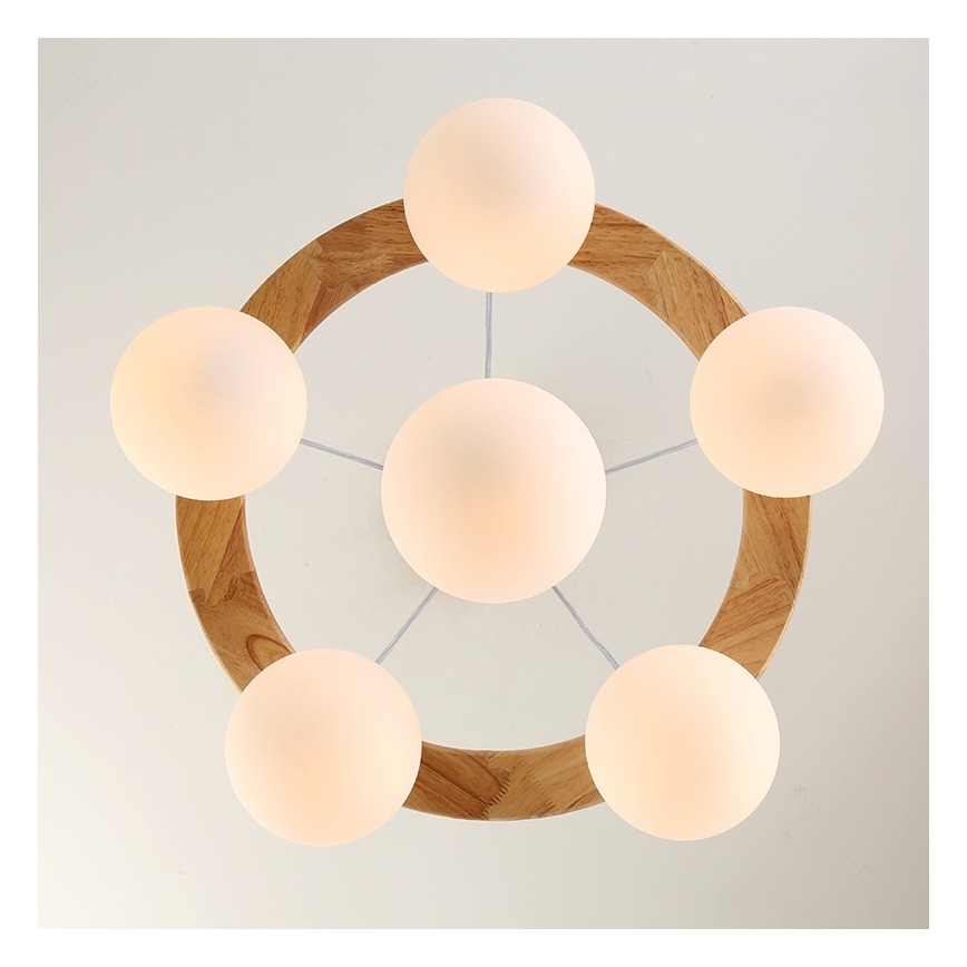 Brilagi - VISBY WOOD kábellel függesztett csillár, 6xE27/60W/230V, Ø 58 cm, fa
