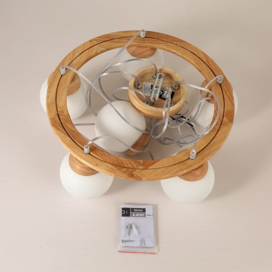 Brilagi - VISBY WOOD kábellel függesztett csillár, 6xE27/60W/230V, Ø 58 cm, fa