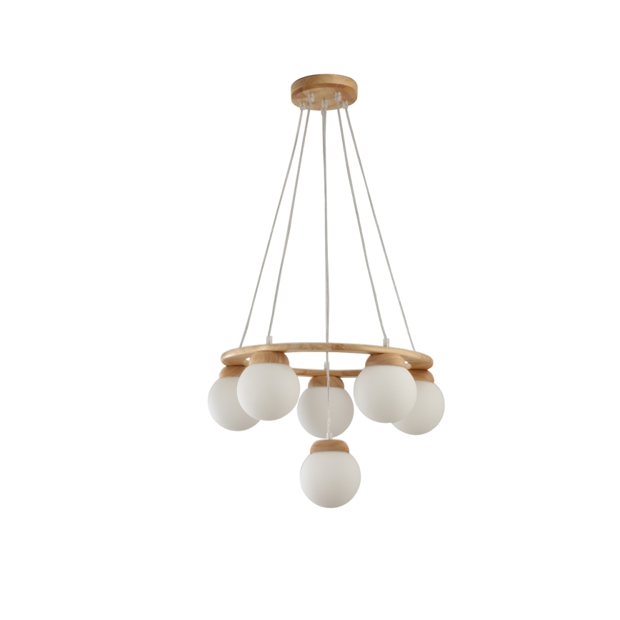 Brilagi - VISBY WOOD kábellel függesztett csillár, 6xE27/60W/230V, Ø 58 cm, fa