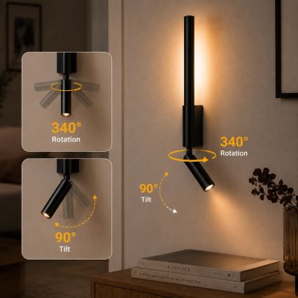 Brilagi - VIXON LED fali spotlámpa LED/3W/230V + LED/5W fekete CRI 90
