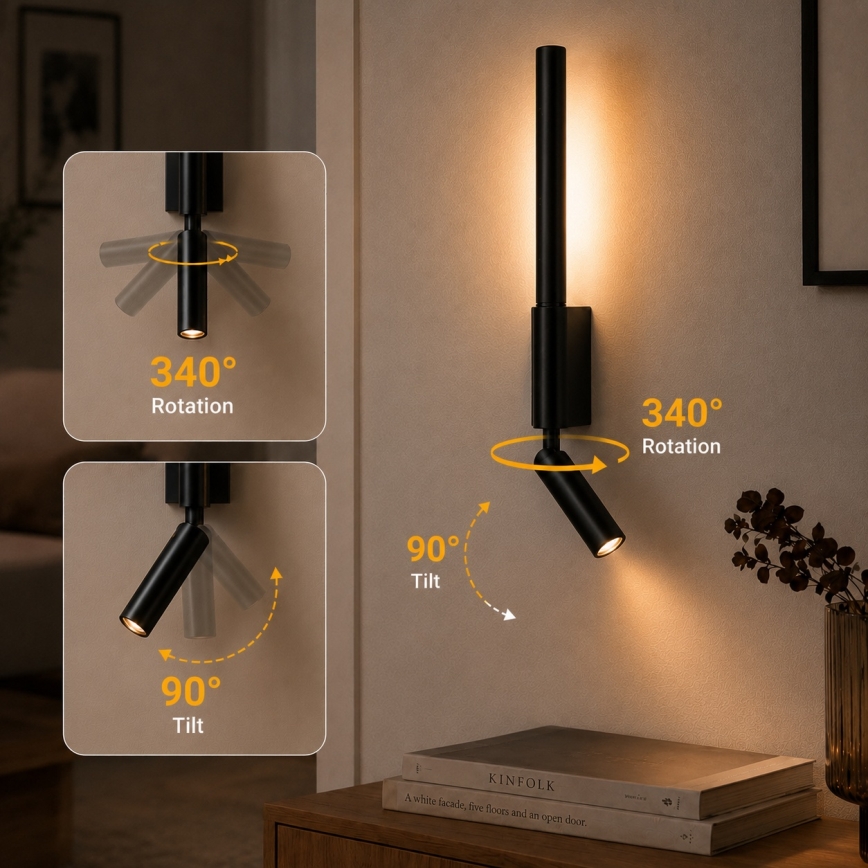 Brilagi - VIXON LED fali spotlámpa LED/3W/230V + LED/5W fekete CRI 90