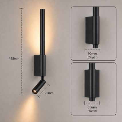 Brilagi - VIXON LED fali spotlámpa LED/3W/230V + LED/5W fekete CRI 90
