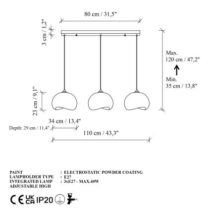 Brilagi - WABI SABI kábeles csillár 3xE27/40W/230V, fehér