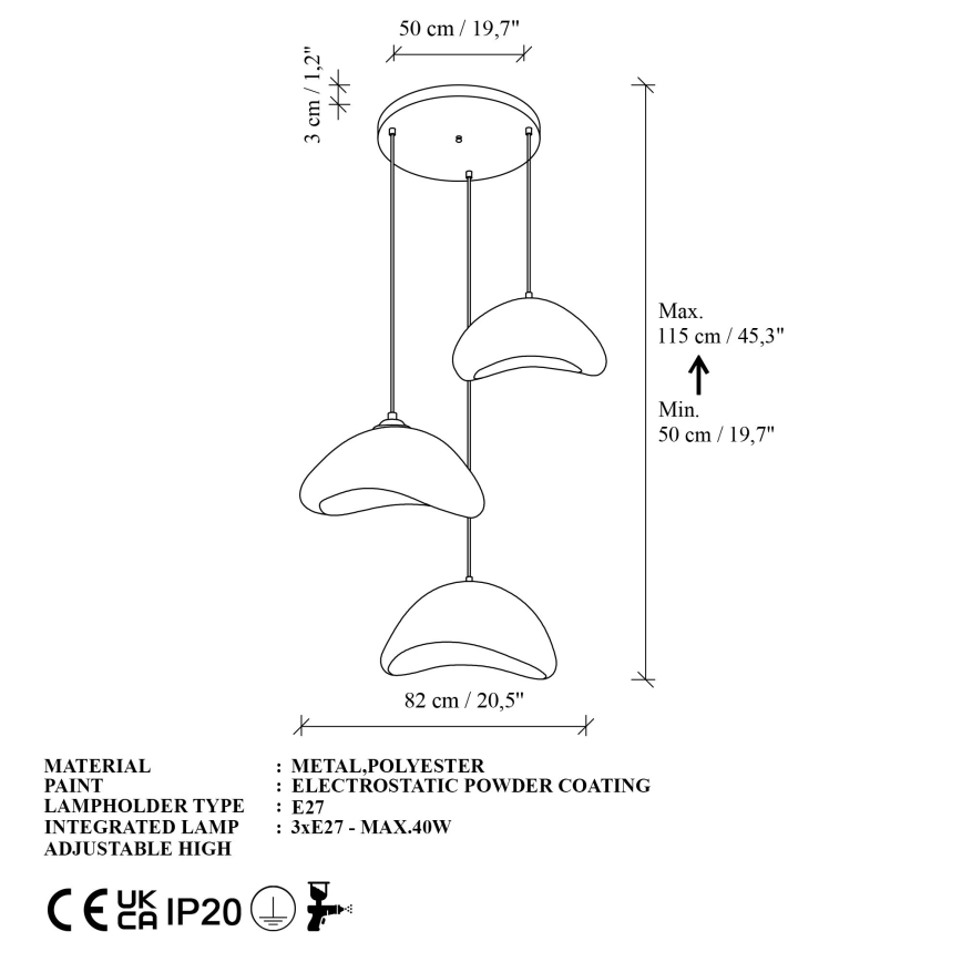 Brilagi - WABI SABI kábeles függeszték 3xE27/40W/230V, Ø 82 cm, fehér