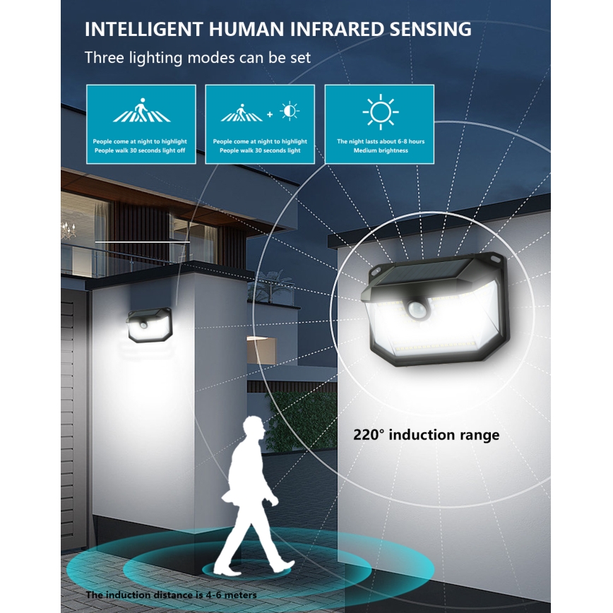 Brilagi - LED napelemes fali lámpa mozgás- és alkonyatérzékelővel WALLIE LED/4W/5,5V 1200mAh 6500K IP65