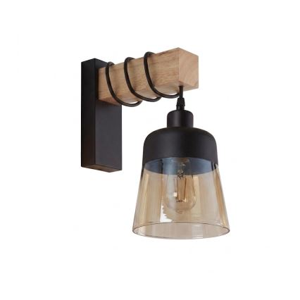Brilagi - WOOD GLASS fali lámpatest 1xE27/60W/230V fenyő/fekete/füstös barna
