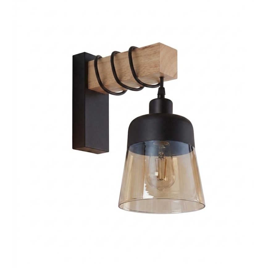 Brilagi - WOOD GLASS fali lámpatest 1xE27/60W/230V fenyő/fekete/füstös barna