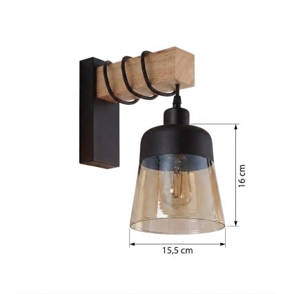 Brilagi - WOOD GLASS fali lámpatest 1xE27/60W/230V fenyő/fekete/füstös barna