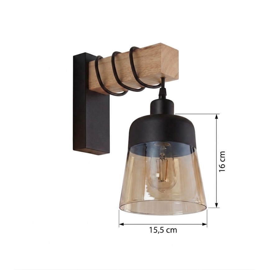 Brilagi - WOOD GLASS fali lámpatest 1xE27/60W/230V fenyő/fekete/füstös barna