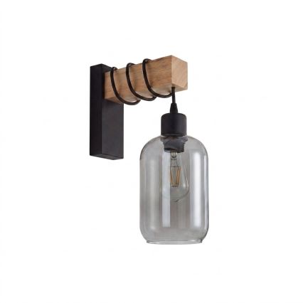 Brilagi - Fali lámpatest WOOD GLASS 1xE27/60W/230V fenyő/fekete/füstszürke