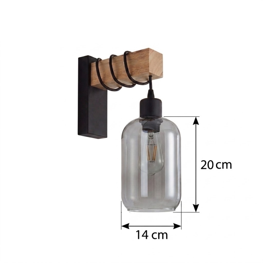 Brilagi - Fali lámpatest WOOD GLASS 1xE27/60W/230V fenyő/fekete/füstszürke
