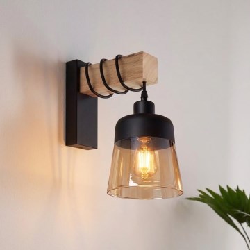Brilagi - WOOD GLASS fali lámpatest 1xE27/60W/230V fenyő/fekete/füstös barna