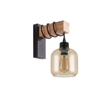 Brilagi - Fali lámpatest WOOD GLASS 1xE27/60W/230V fenyő/fekete/füstbarna