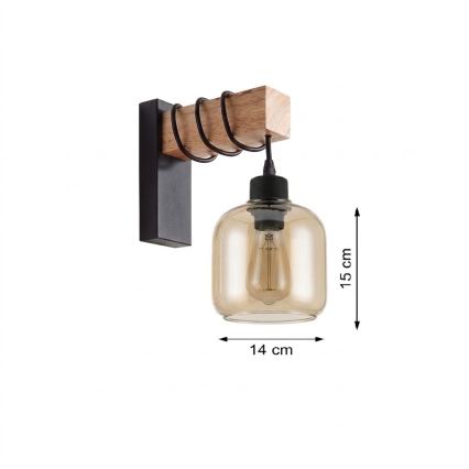 Brilagi - Fali lámpatest WOOD GLASS 1xE27/60W/230V fenyő/fekete/füstbarna