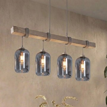 Brilagi - WOOD GLASS függőlámpa kábellel 4xE27/60W/230V fenyő/szürke/füstszürke