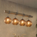 BRILAGI - WOOD GLASS kábeles csillár 4xE27/60W/230V fenyő/szürke/füstös barna
