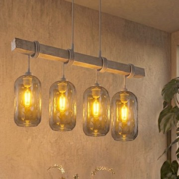 Brilagi - WOOD GLASS kábeles csillár 4xE27/60W/230V fenyő/szürke/füstszürke