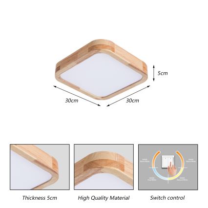 Brilagi - LED mennyezeti lámpatest WOODLINE SQUARE LED/32W/230V 3000/4000/6000K tölgy 30x30 cm