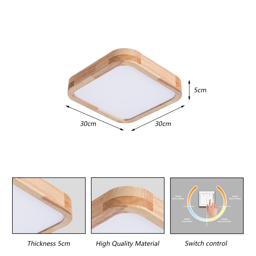 Brilagi - LED mennyezeti lámpatest WOODLINE SQUARE LED/32W/230V 3000/4000/6000K tölgy 30x30 cm