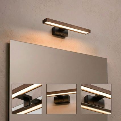Brilagi - WOODY MIRROR 3 az 1-ben fürdőszobai tükörvilágítás LED/8W/230V 40 cm IP44 fekete/tölgy dió