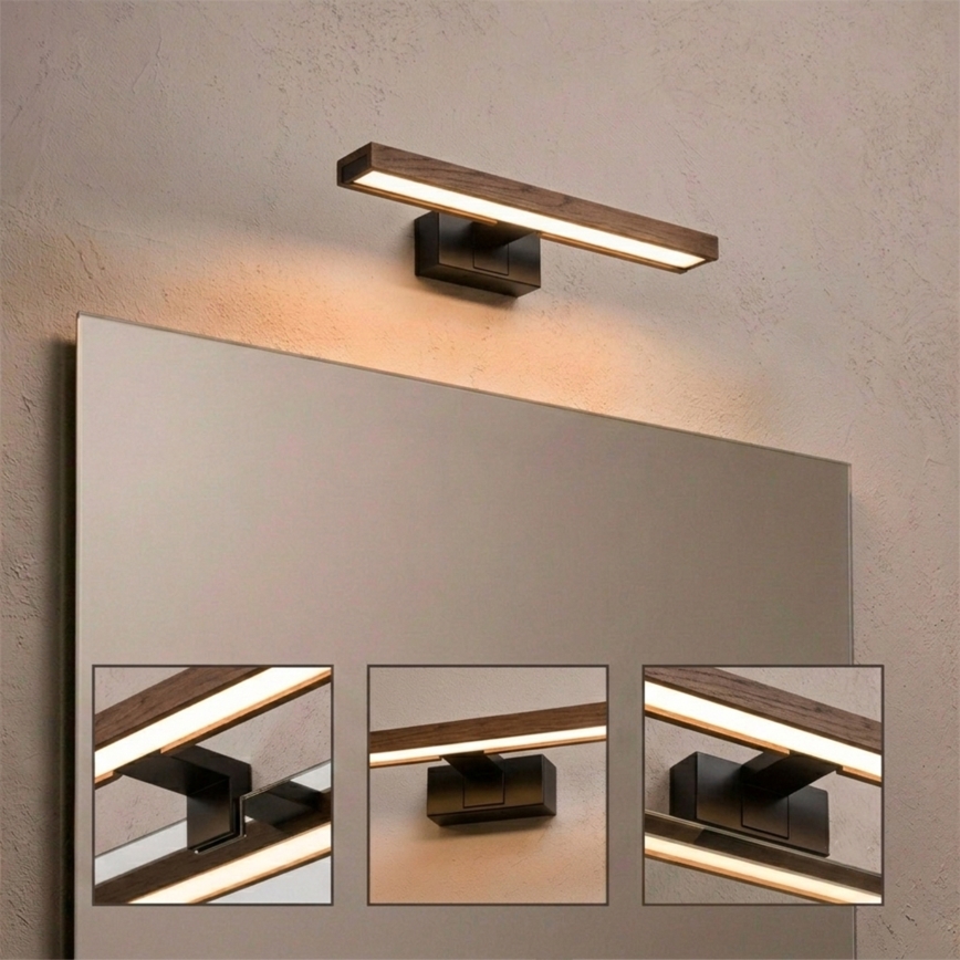 Brilagi - WOODY MIRROR 3 az 1-ben fürdőszobai tükörvilágítás LED/8W/230V 40 cm IP44 fekete/tölgy dió