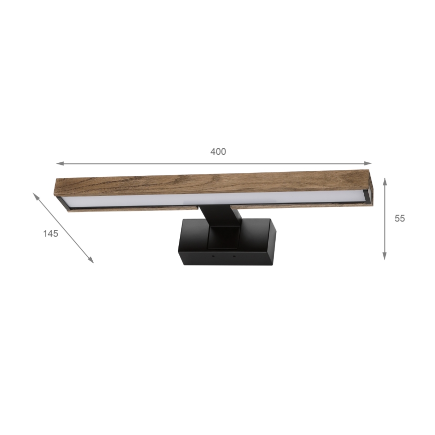 Brilagi - WOODY MIRROR 3 az 1-ben fürdőszobai tükörvilágítás LED/8W/230V 40 cm IP44 fekete/tölgy dió