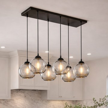Brilagi - Zsinóros csillár 6xE27/60W/230V fekete/füstszürke