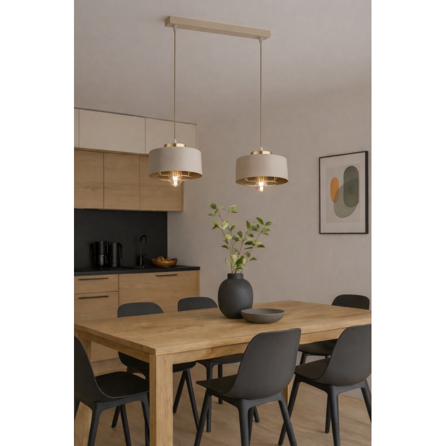 Brilagi - Zsinóros csillár SPRING 2xE27/60W/230V bézs/arany