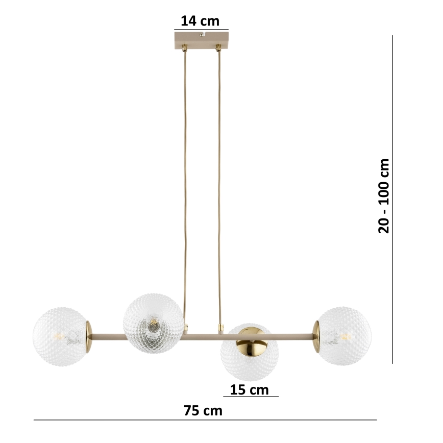 Brilagi - Zsinóros csillár STELLA 4xE27/60W/230V bézs/arany