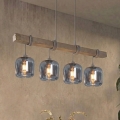 Brilagi - Zsinóros csillár WOOD GLASS 4xE27/60W/230V fenyő/szürke/füstszürke