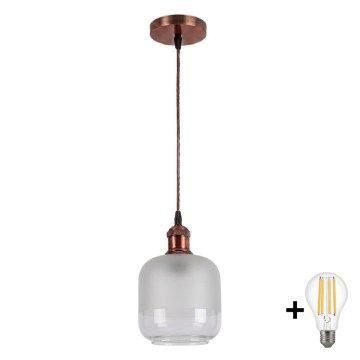 Brilagi - Zsinóros LED csillár RETRO GLASS 1x E27/60W/230V átm. 14 cm rézszínű/fehér