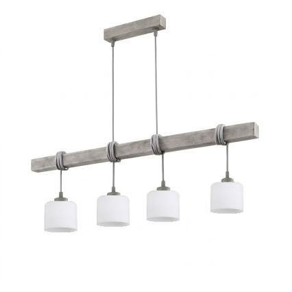 Brilagi - Zsinórral függesztett csillár WOOD GLASS 4xE27/60W/230V fenyő/szürke/fehér