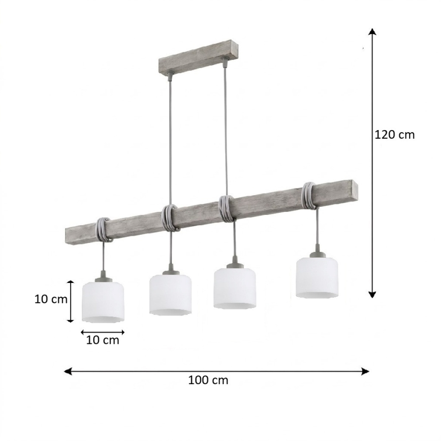 Brilagi - Zsinórral függesztett csillár WOOD GLASS 4xE27/60W/230V fenyő/szürke/fehér