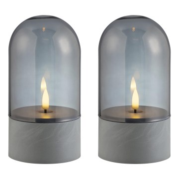 Brilliant - 2 db-os ILLUSION LED gyertya, LED/2xAA, IP44, szürke/füstölt fekete